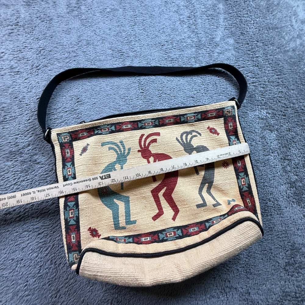 Vintage Kokopelli Southwestern Aztec Canvas Shoulder Crossbody Bag Zip Close - Picture 5 of 6
